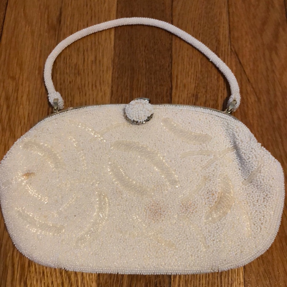 Vintage “Bags by Josef” Hand Beaded in Japan White Beaded Purse